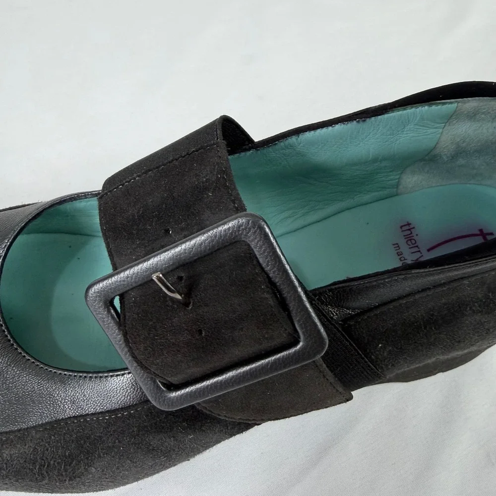 Thierry Rabotin Womens Gray Suede Leather Mary Jane Platform Wedge Shoes Size 40